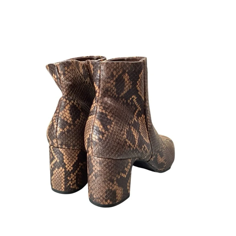 Anne Klein Ankle Booties GET IT Snakeskin Print Black Rust Women's Sz 8.5 w Heel